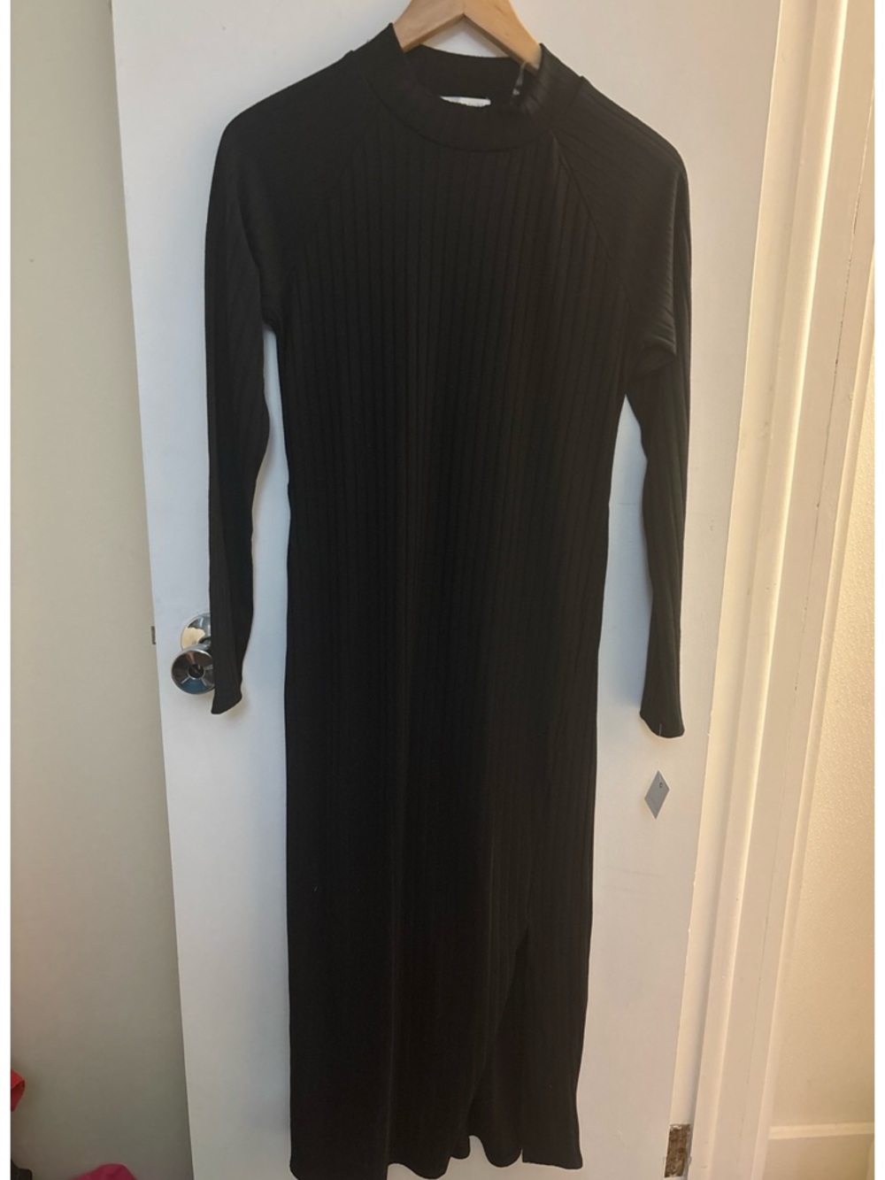 Black Ribbed Knit Mock Neck Maxi Sweater Dress sz Large ultra flirt Long Sleeve